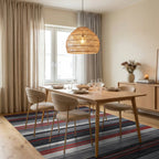Red White Gray Abstract Stripe Rug - Dining Room View