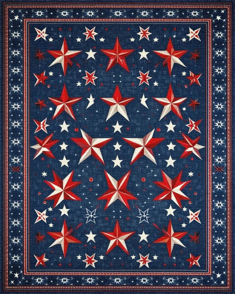 Red White Stars Navy Rug - Cutout View