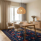 Red White Stars Navy Rug - Dining Room View