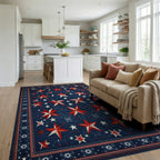 Red White Stars Navy Rug - Living Room View