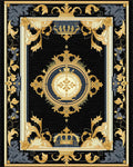Regal Black Gold Floral Crest Patterned Rug - Cutout View
