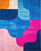Retro Abstract Color Block Wave Rug - Cutout View