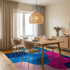 Retro Abstract Color Block Wave Rug - Dining Room View