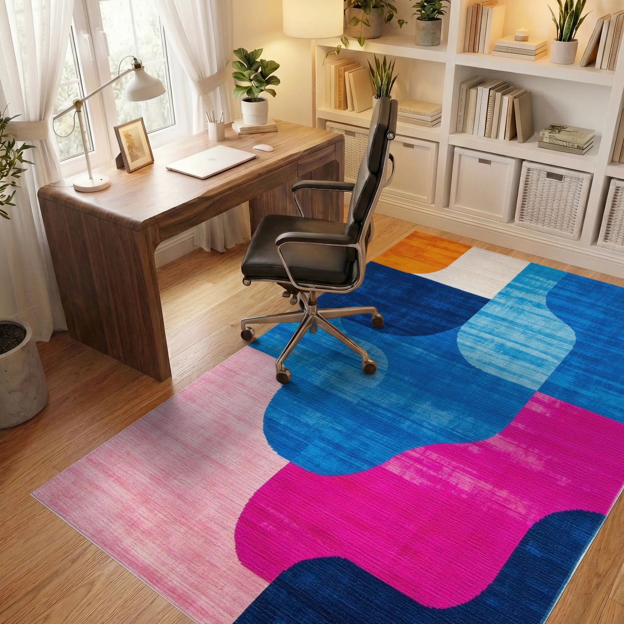 Retro Abstract Color Block Wave Rug - Office View