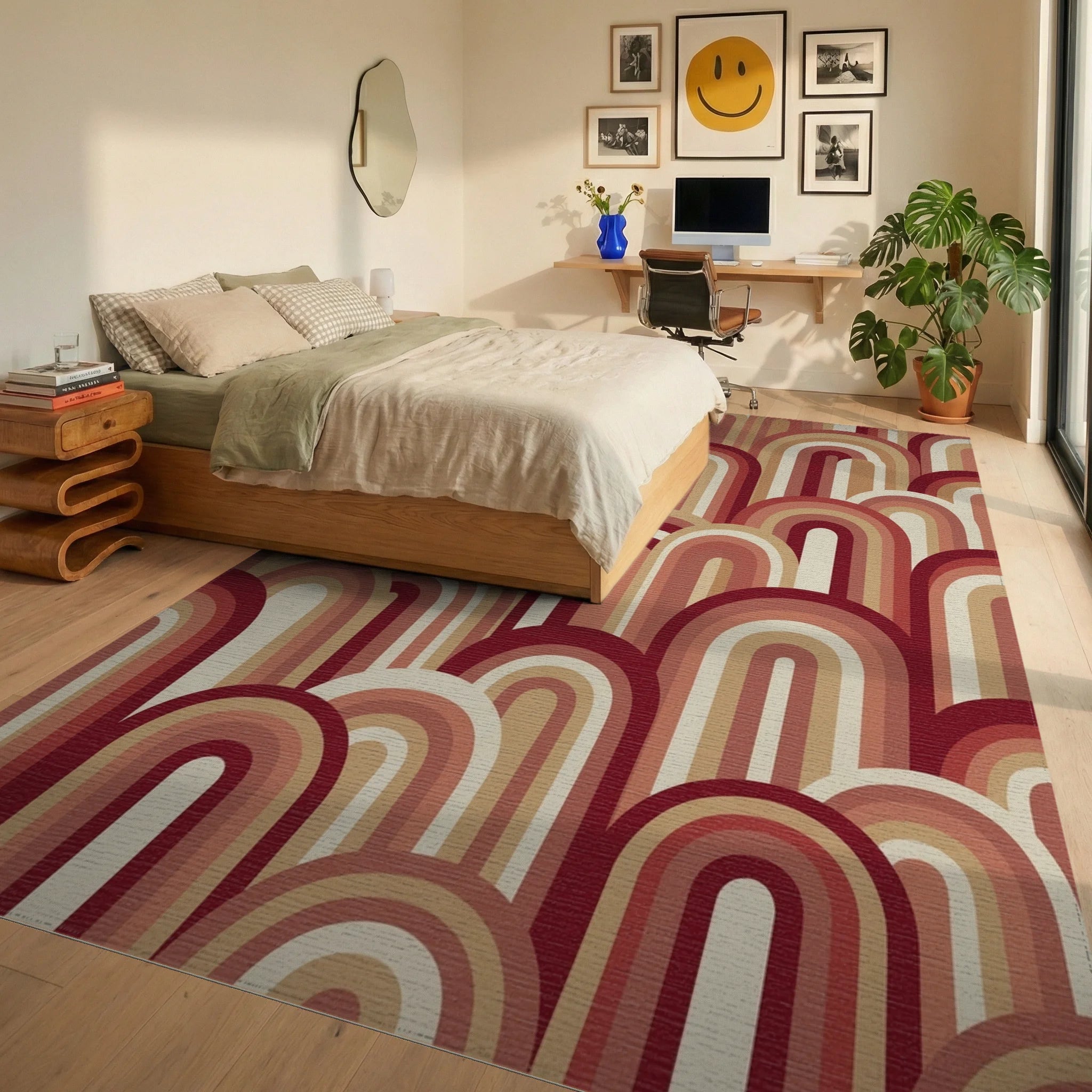 Retro Arc Arch Rainbow Tones Rug Bedroom View