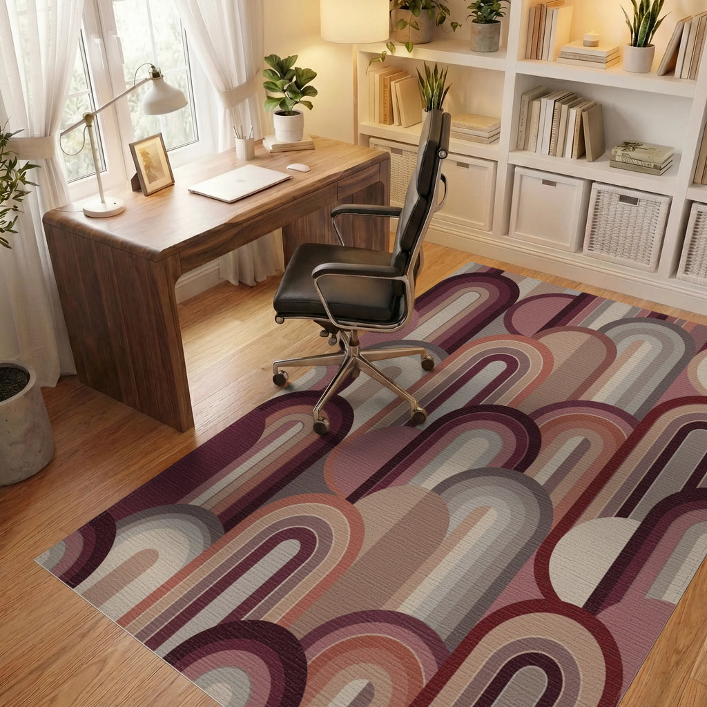 Retro Arch Cascade Earth Tones Rug Office View