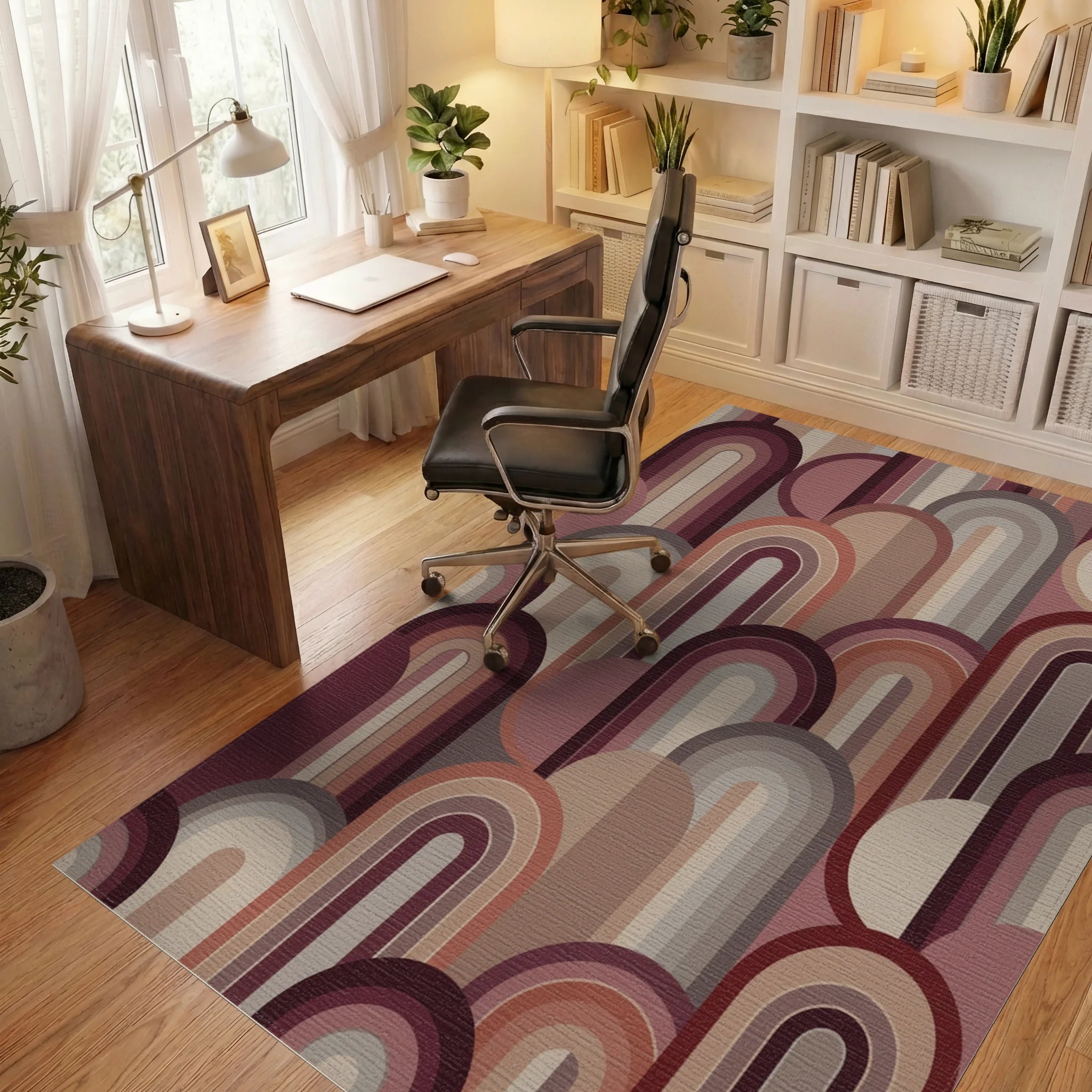 Retro Arch Cascade Earth Tones Rug Office View