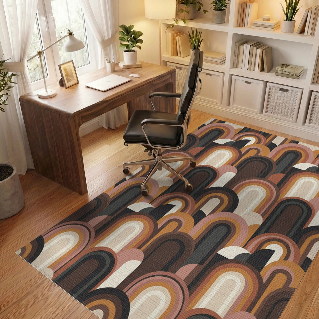 Retro Arches Earthy Tone Rug Office View