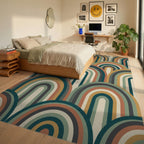Retro Archway Terra Cotta Rainbow Rug Bedroom View