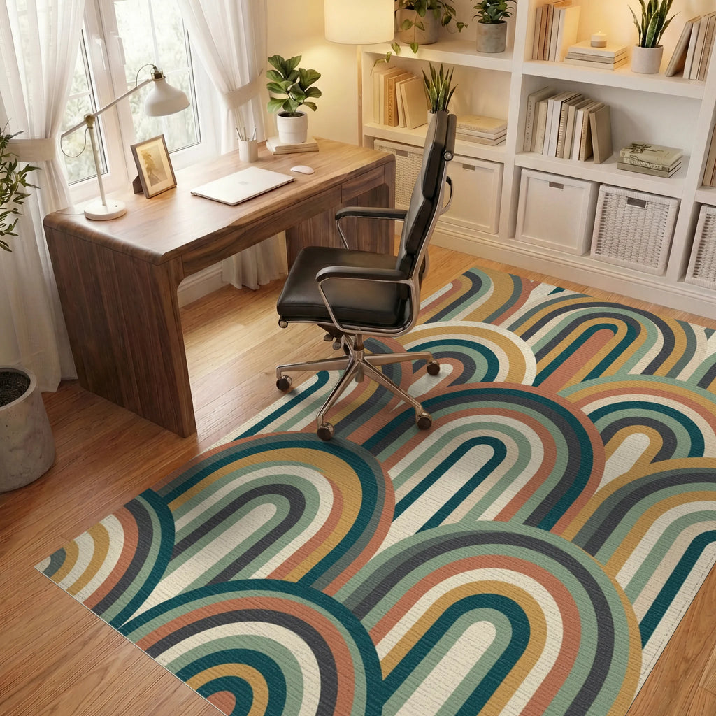 Retro Archway Terra Cotta Rainbow Rug Office View