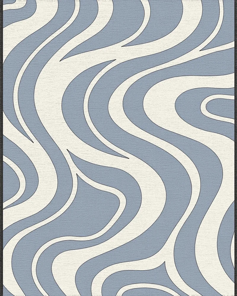 Retro Blue Cream Swirl Abstract Rug - Cutout View
