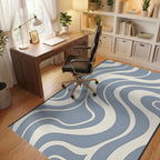 Retro Blue Cream Swirl Abstract Rug Office View
