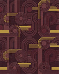Retro Burgundy Golden Geometric Abstraction Rug - Cutout View