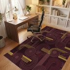 Retro Burgundy Golden Geometric Abstraction Rug Office View