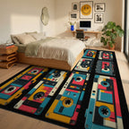 Retro Cassette Tape Geometric Pattern Rug Bedroom View