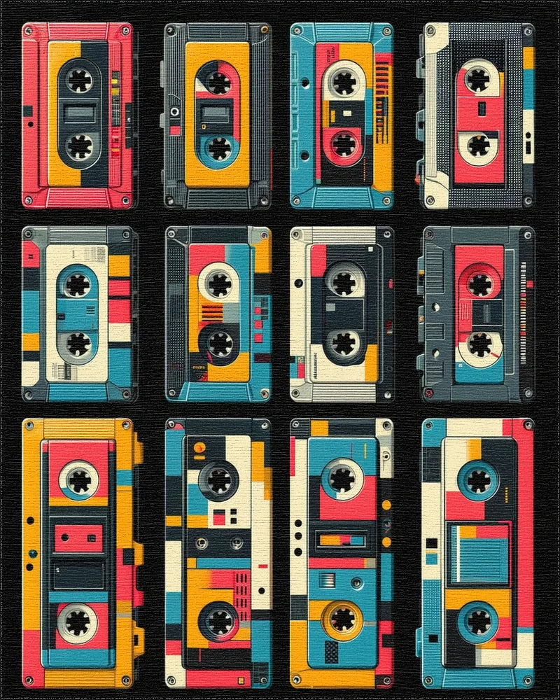 Retro Cassette Tape Geometric Pattern Rug - Cutout View