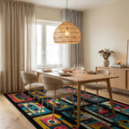 Retro Cassette Tape Geometric Pattern Rug Dining Room View