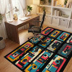 Retro Cassette Tape Geometric Pattern Rug Office View