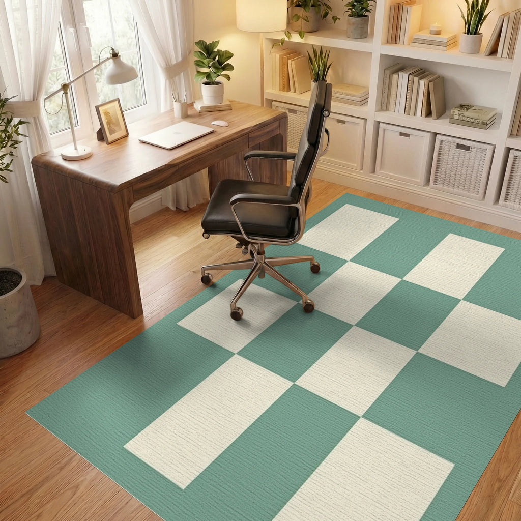 Retro Checkerboard Pattern Rug Office View