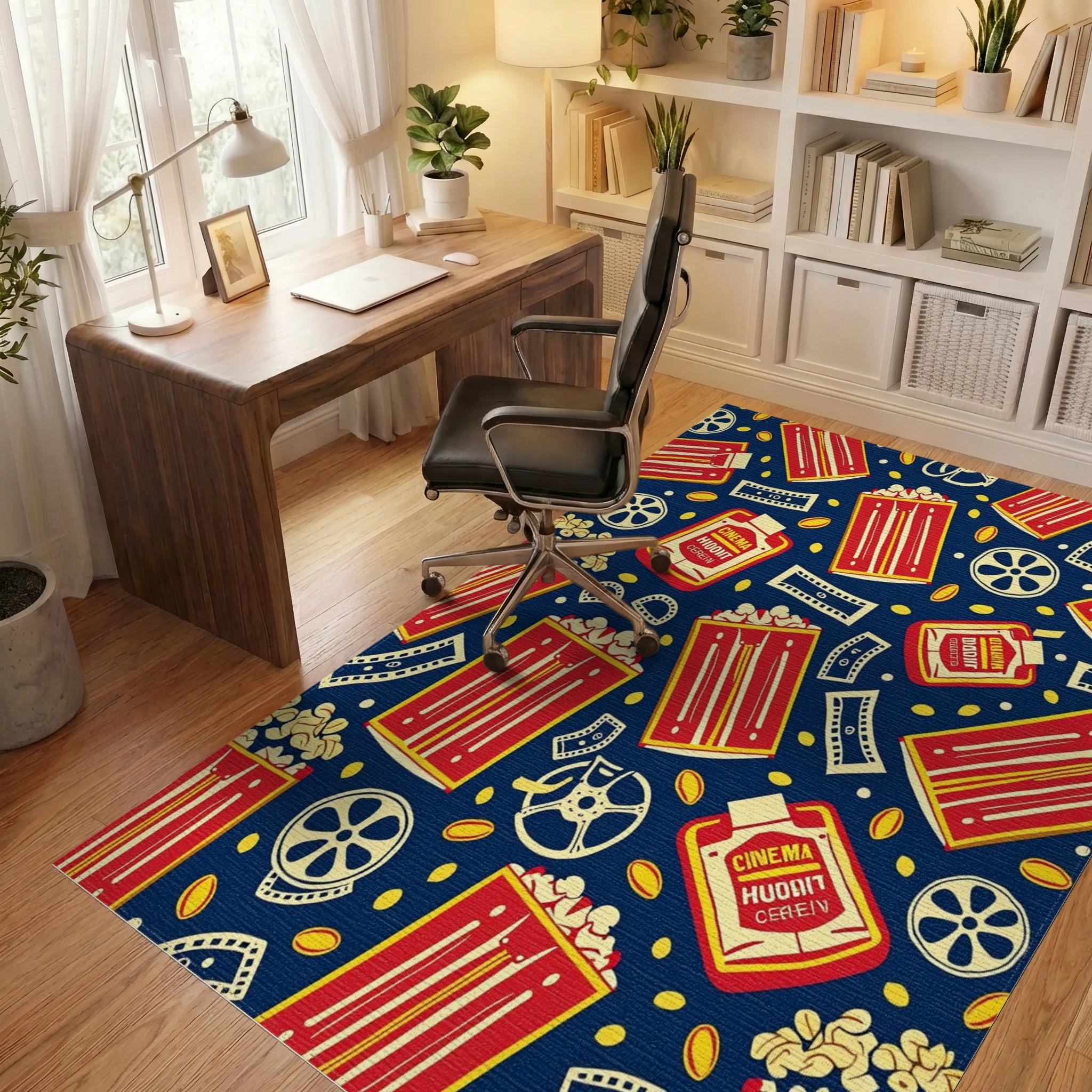 Retro Cinema Popcorn Pattern Rug Office View