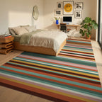 Retro Earth Tone Multi Stripe Rug Bedroom View