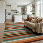 Retro Earth Tone Multi Stripe Rug Living Room View