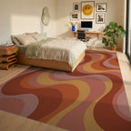 Retro Earth Tone Swirl Rug Bedroom View