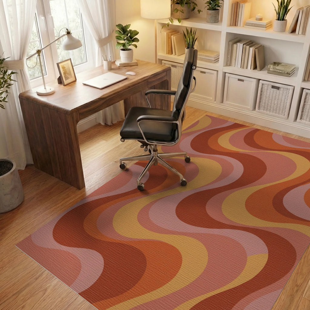 Retro Earth Tone Swirl Rug Office View
