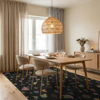 Retro Earthy Geometric Shapes Rug Dining Room View