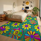 Retro Flower Power Circles Rug Bedroom View