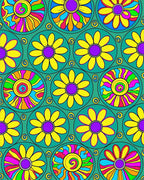 Retro Flower Power Circles Rug - Cutout View