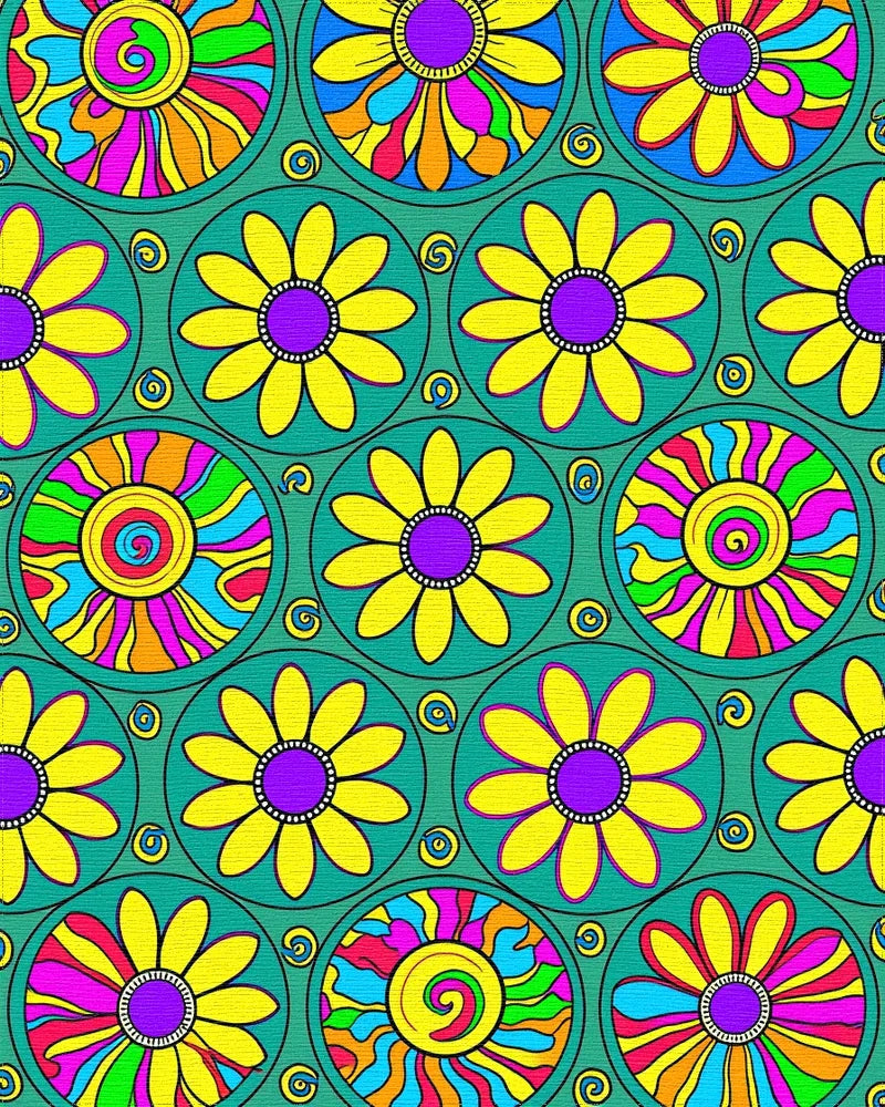 Retro Flower Power Circles Rug - Cutout View