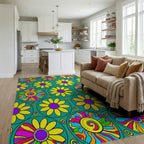 Retro Flower Power Circles Rug Living Room View