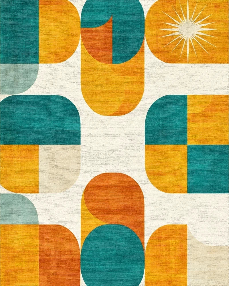 Retro Geometric Teal Orange Circles Rug - Cutout View
