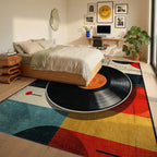 Retro Geometric Vinyl Records Rug - Bedroom View