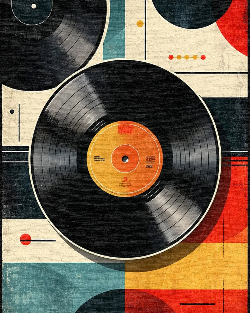Retro Geometric Vinyl Records Rug - Cutout View