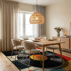 Retro Geometric Vinyl Records Rug - Dining Room View