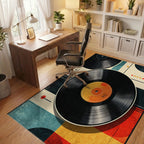 Retro Geometric Vinyl Records Rug - Office View