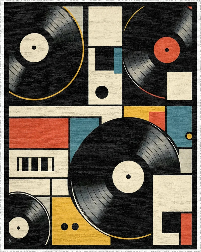 Retro Geometric Vinyl Records Rug - Cutout View