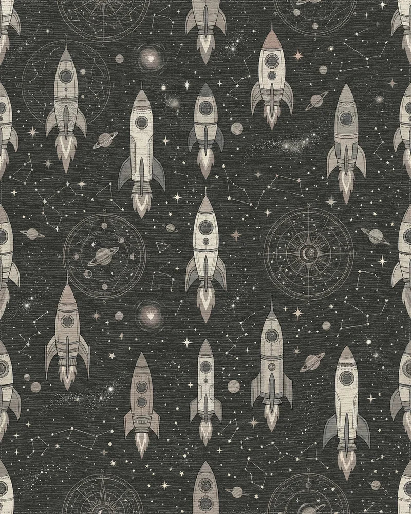 Retro Grey Spaceship Constellation Starfield Rug - Cutout View