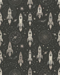 Retro Grey Spaceship Constellation Starfield Rug - Cutout View