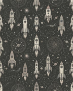 Retro Grey Spaceship Constellation Starfield Rug - Cutout View