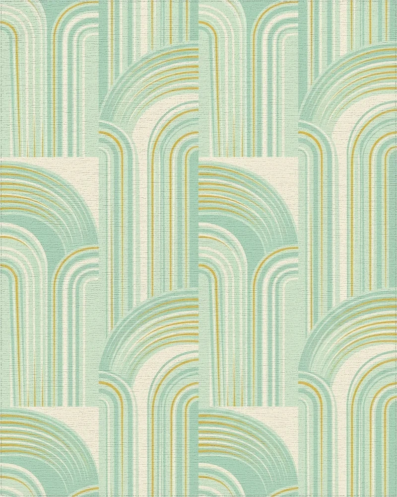 Retro Mint Gold Arc Segment Rug - Cutout View