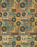 Retro Music Cassette Vinyl Headphone Collage Rug - Cutout View
