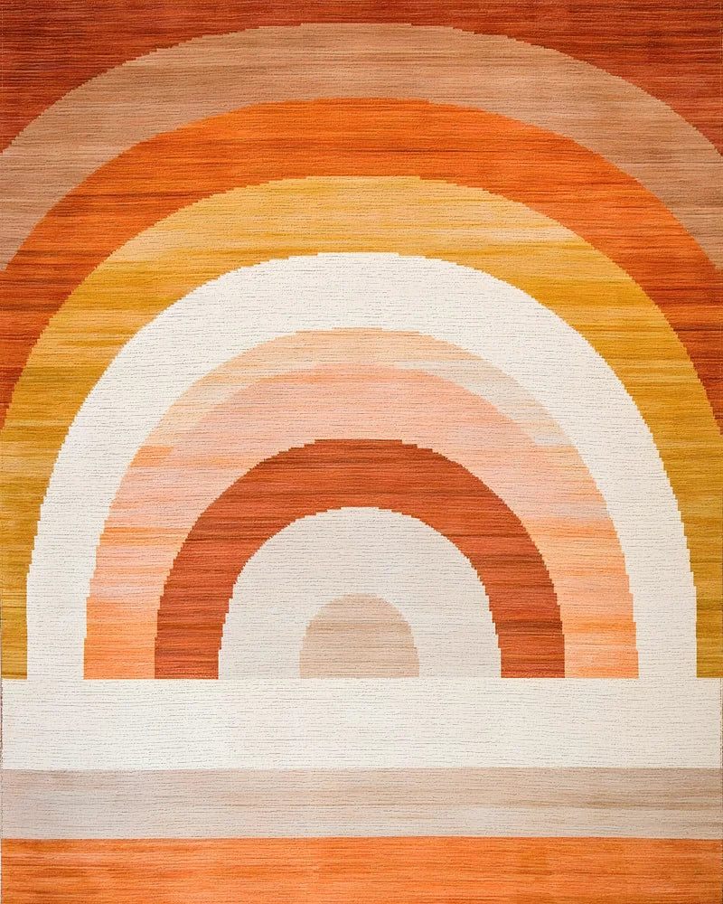 Retro Orange Arc Layered Rug - Cutout View
