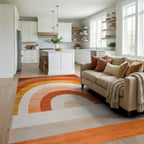 Retro Orange Arc Layered Rug - Living Room View
