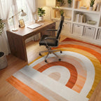 Retro Orange Arc Layered Rug - Office View