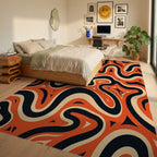 Retro Orange Black Swirls Design Rug Bedroom View
