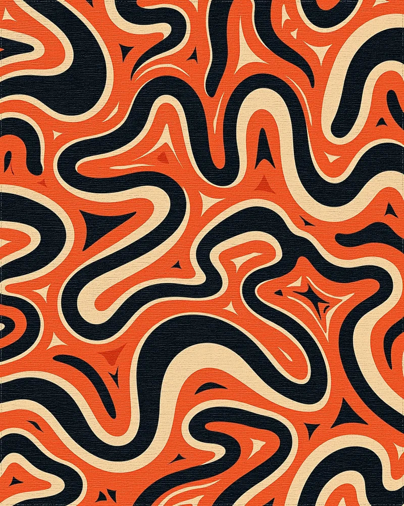Retro Orange Black Swirls Design Rug - Cutout View