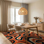 Retro Orange Black Swirls Design Rug Dining Room View